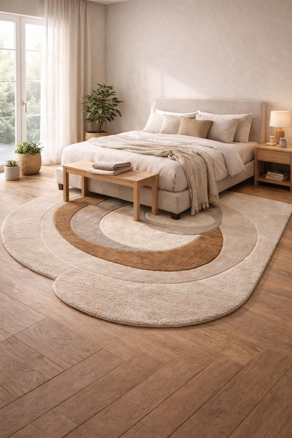 Handmade Tufted Wool Rug | Modern Abstract Circular Design, Neutral Luxury Carpet