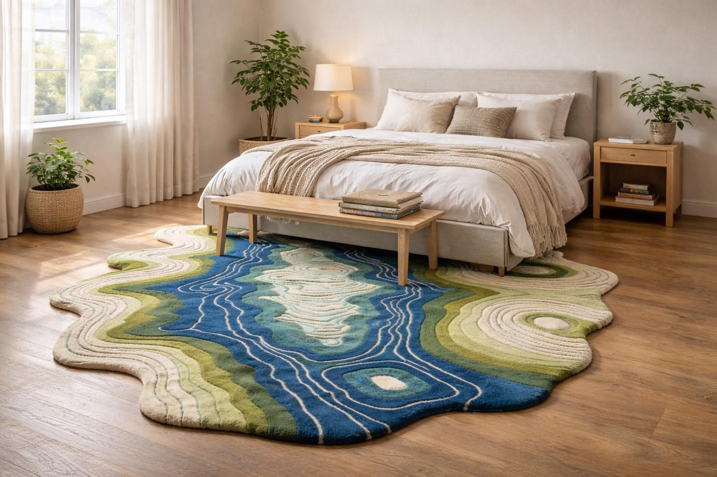 Handmade Topographic Wool Rug, Contemporary Artistic Area Rug