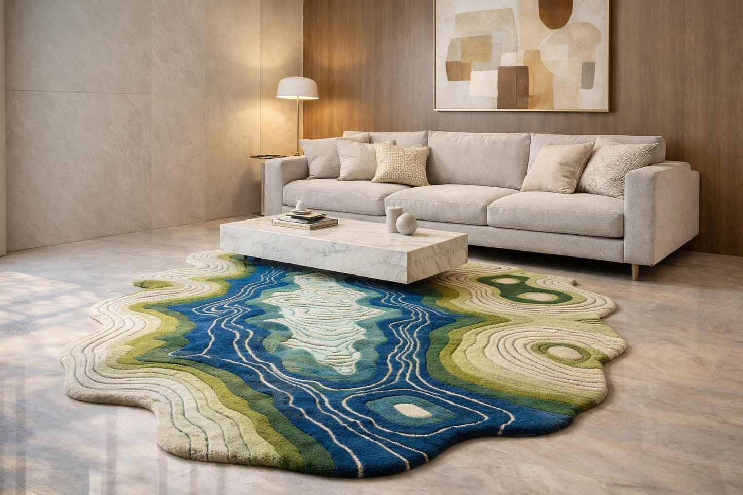 Handmade Topographic Wool Rug, Contemporary Artistic Area Rug