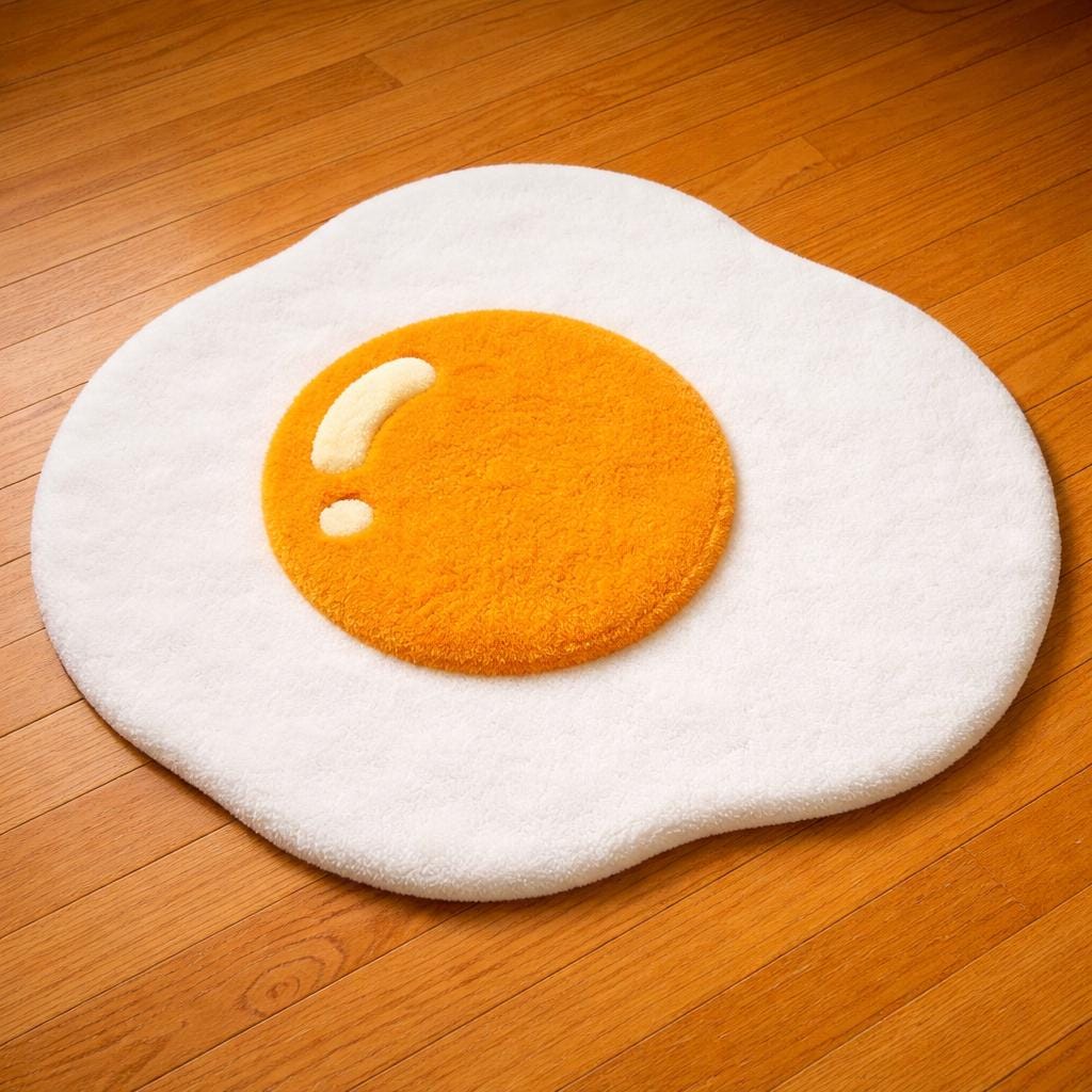 Hand Tufted Fried Egg Shaped Wool Rug | Plush Cozy Area Carpet