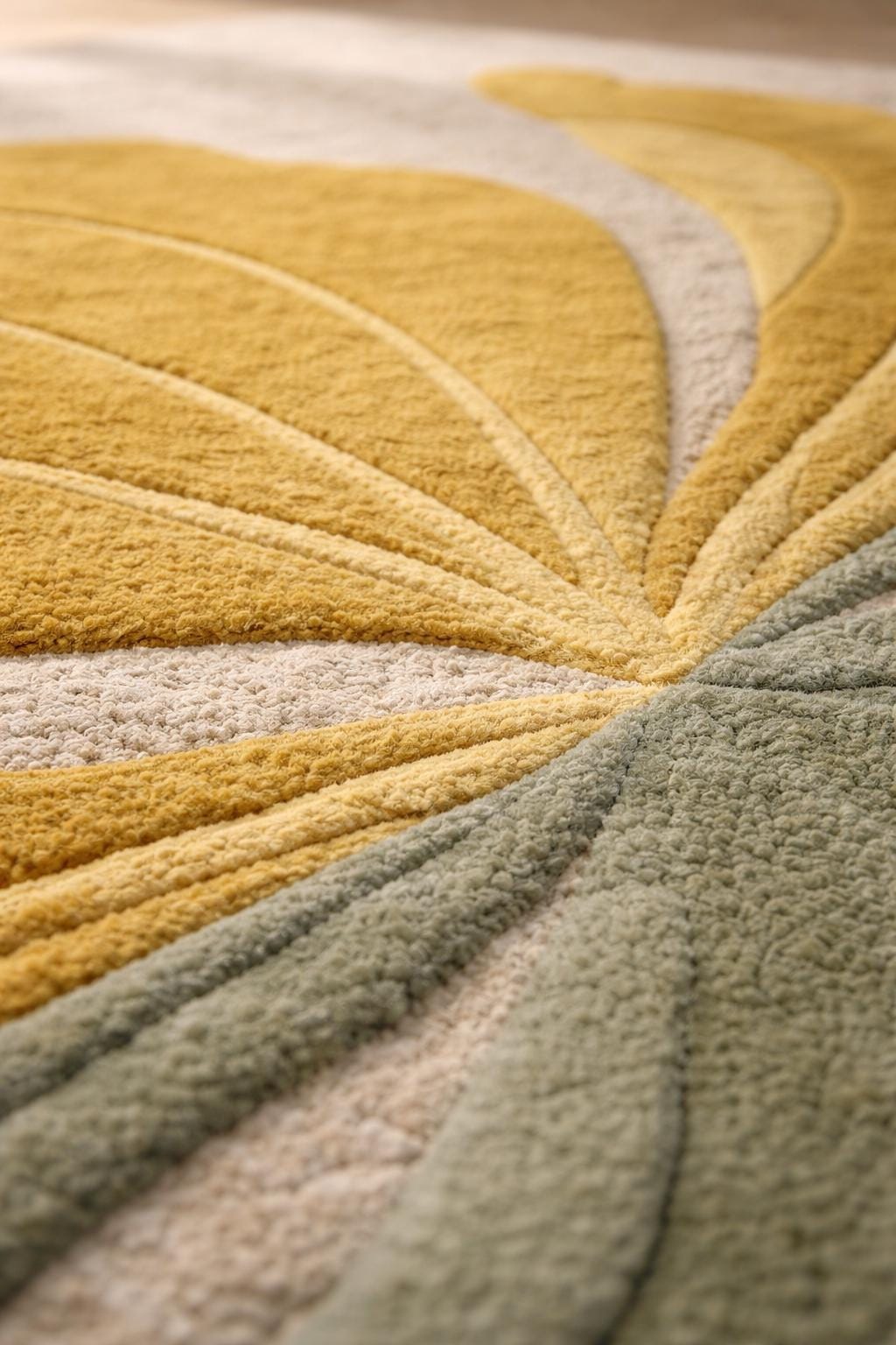 Hand Tufted Wool Floral Rug, Yellow Botanical Area Carpet, Boho Modern Home