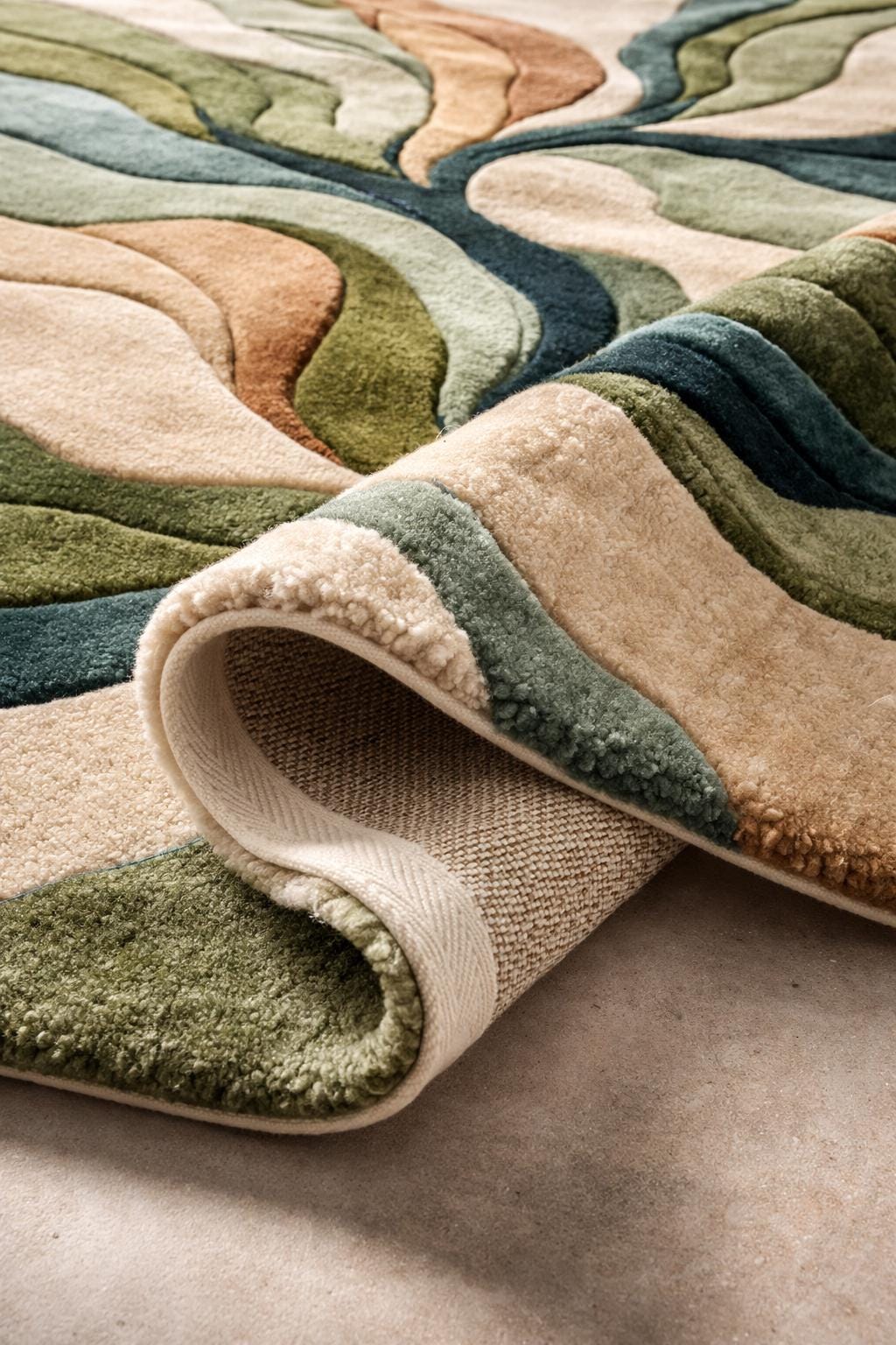 Hand Tufted Wool Tree Rug, Abstract Botanical Earth Tone, Modern Living Room Area Rug
