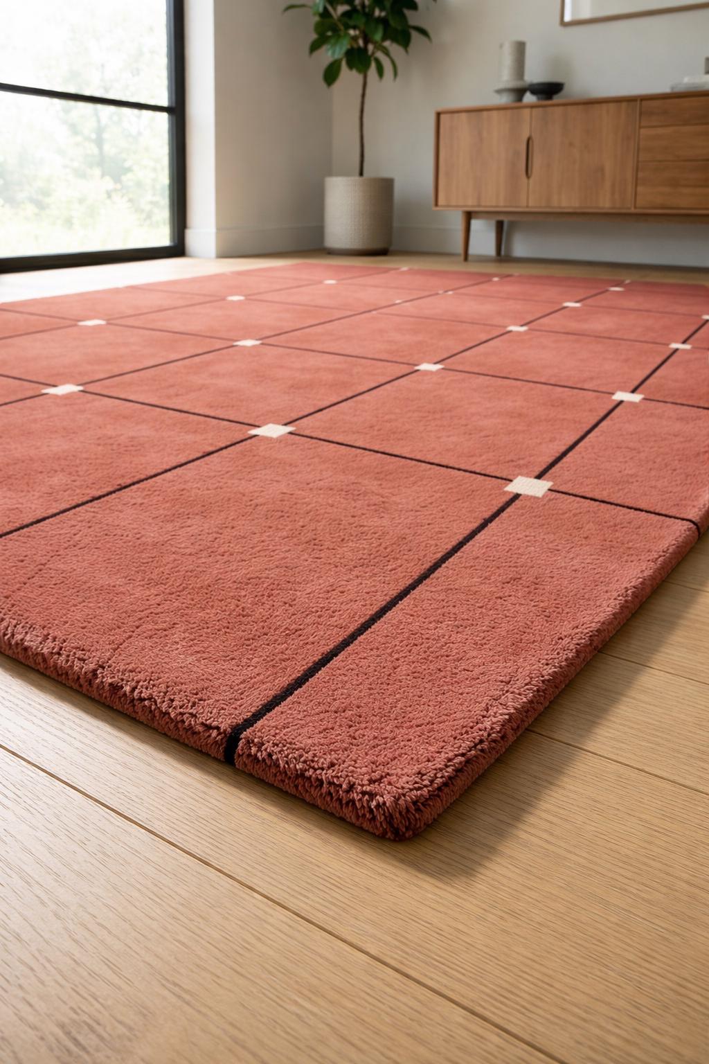 Hand Tufted Wool Area Rug, Geometric Grid Pattern, Minimalist Living Room Carpet