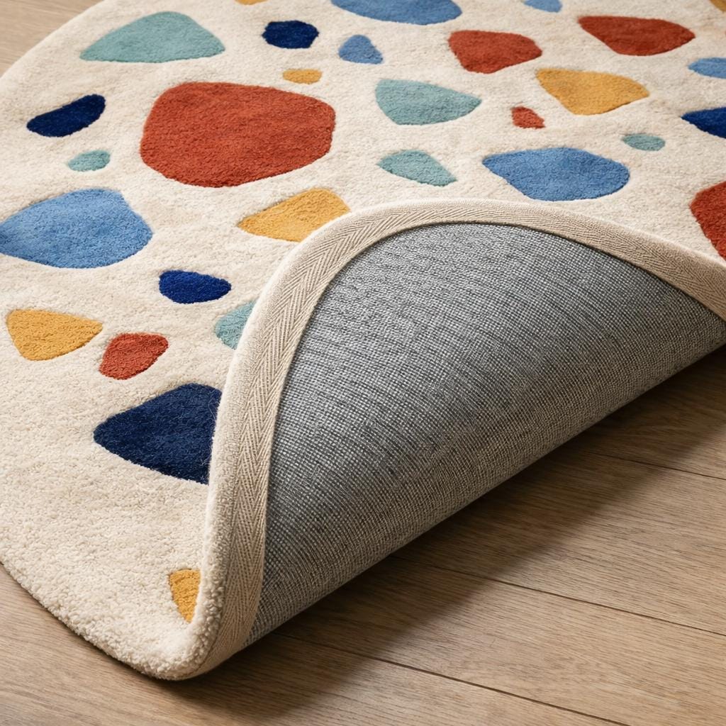 Hand-Tufted Wool Round Rug, Multicolor Pebble Pattern, Modern Kids Playroom Decor