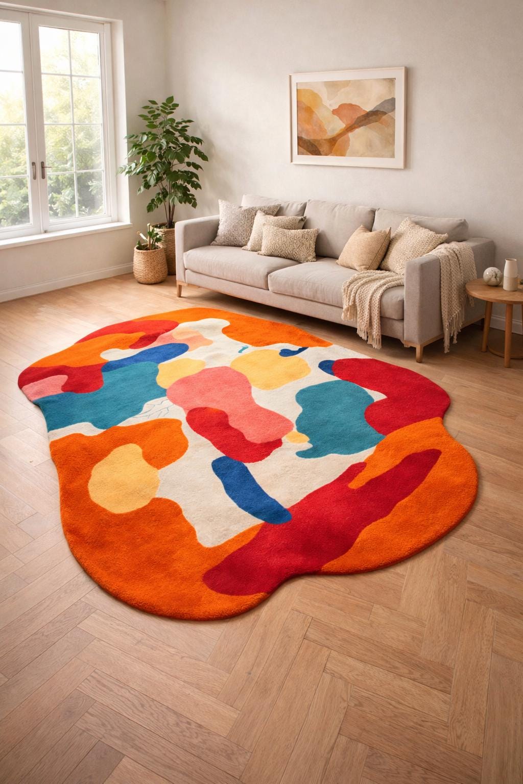 Hand Tufted Abstract Rug, Organic Shape Modern Boho Carpet, Statement Home Decor