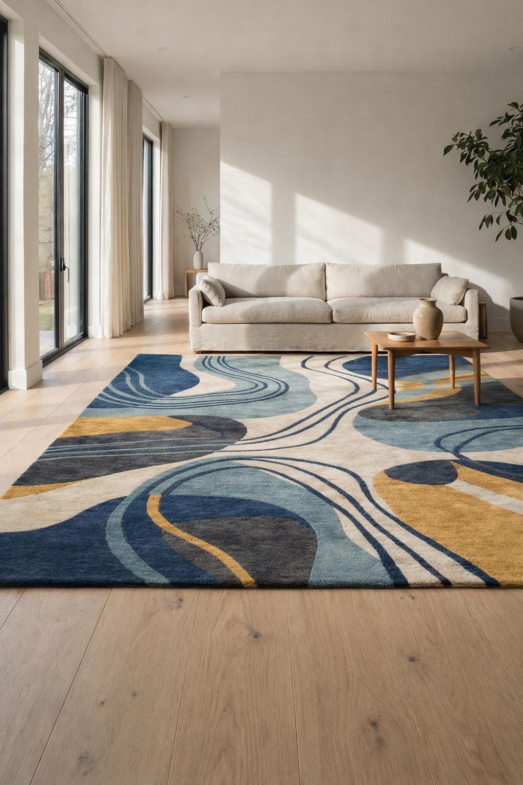 Hand Tufted New Zealand Wool Abstract Area Rug, Modern Geometric Living Room Carpet