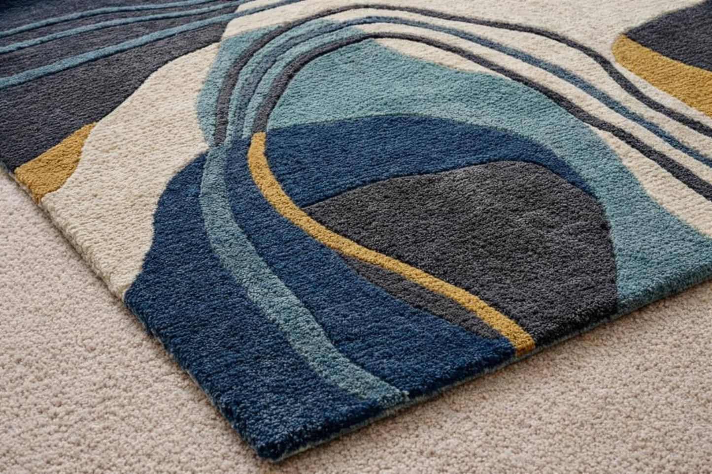 Hand Tufted New Zealand Wool Abstract Area Rug, Modern Geometric Living Room Carpet