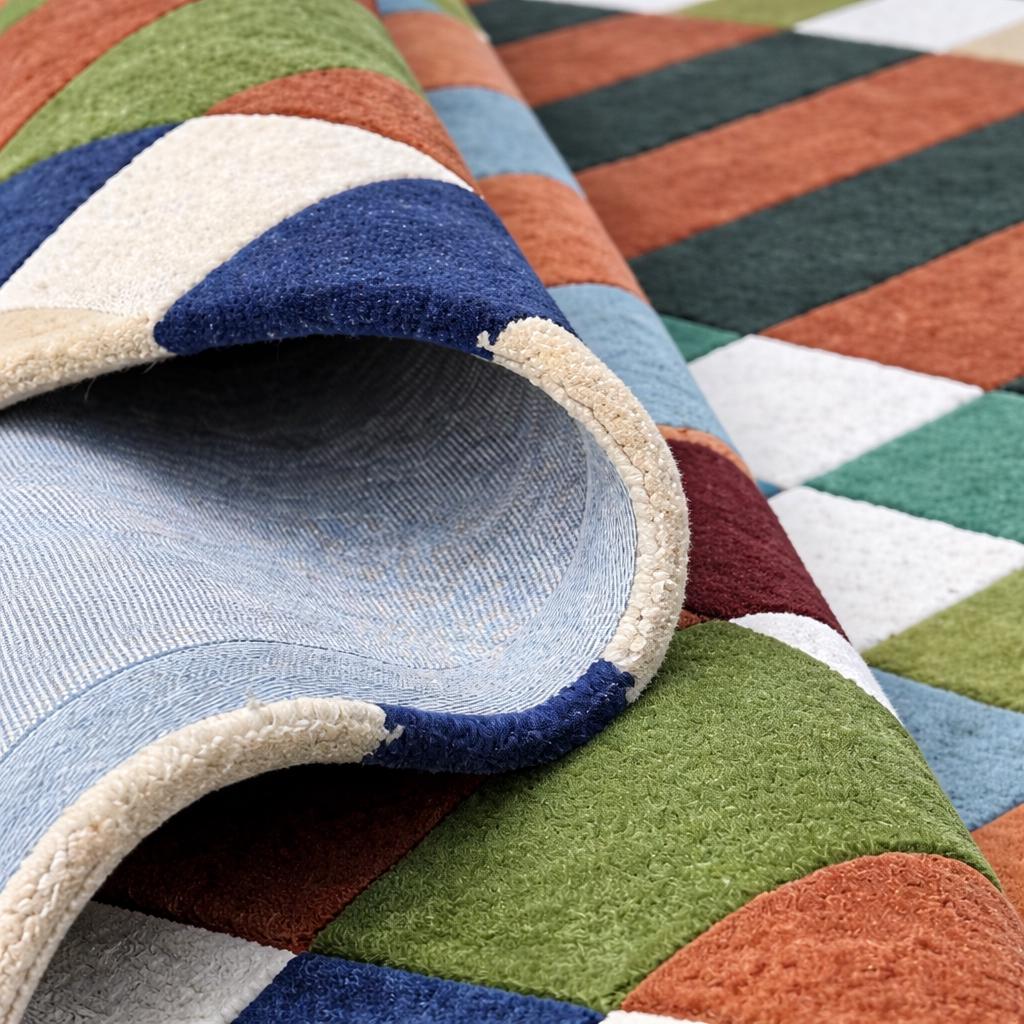 Hand Tufted Wool Area Rug, Colorful Geometric Abstract Stripes, Modern Designer Carpet