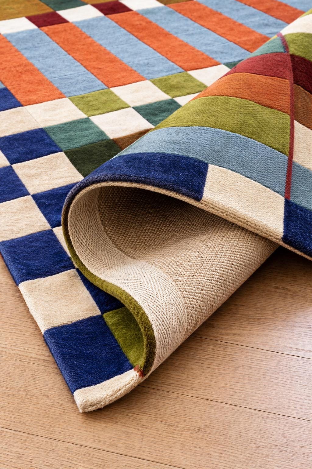 Hand Tufted Wool Area Rug, Colorful Geometric Abstract Stripes, Modern Designer Carpet