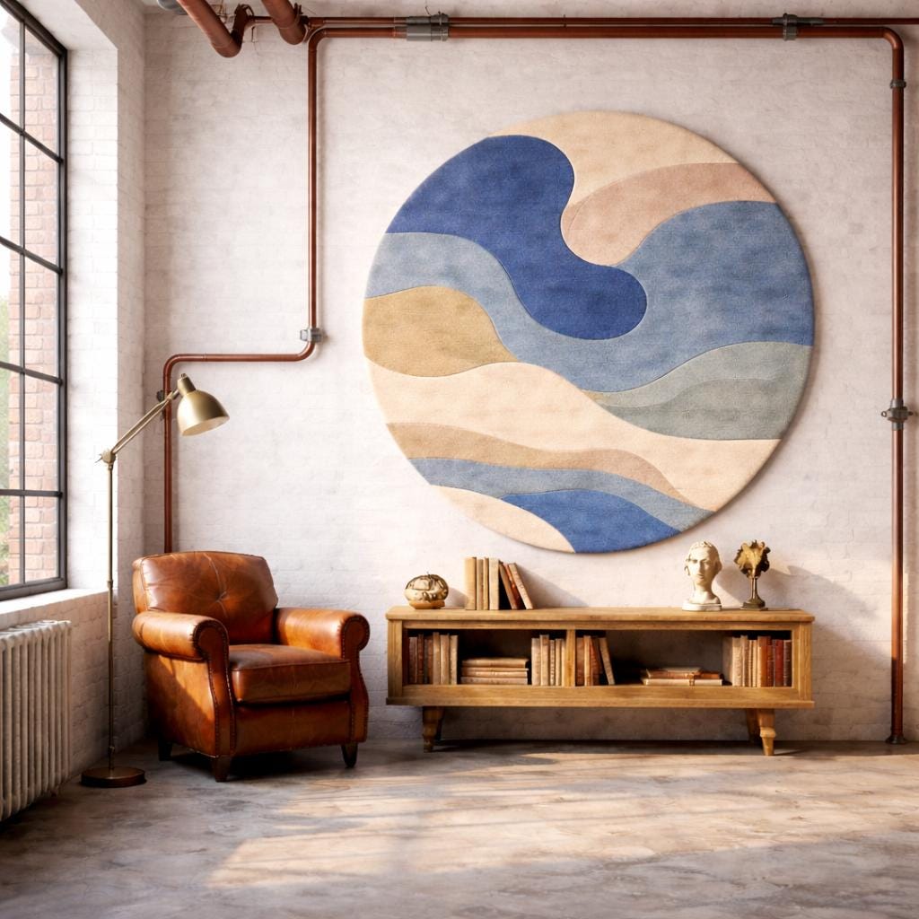 Hand Tufted Wool Abstract Round Rug, Contemporary Circle Carpet