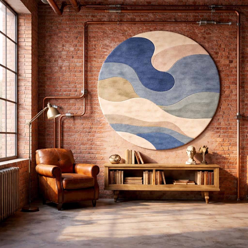 Hand Tufted Wool Abstract Round Rug, Contemporary Circle Carpet