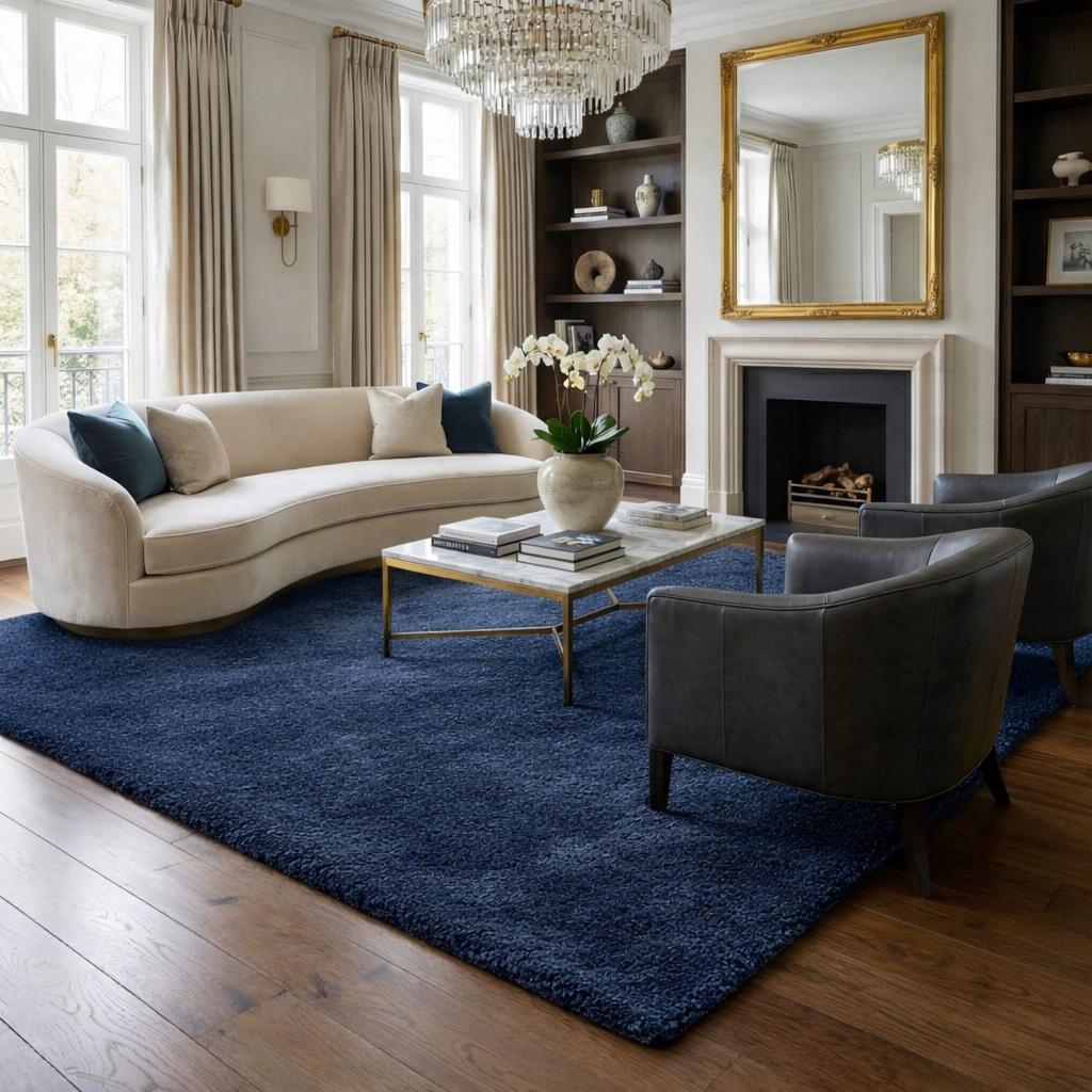 Hand Tufted Wool Rug | Handmade Solid Dark Blue Area Rug | Minimalist Carpet