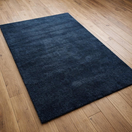 Hand Tufted Wool Rug | Handmade Solid Dark Blue Area Rug | Minimalist Carpet