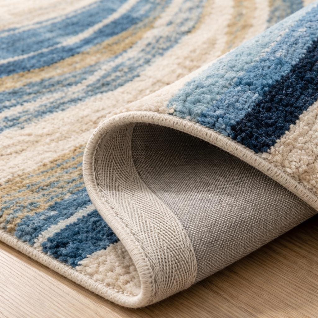 Hand Tufted New Zealand Wool Abstract Rug, Irregular Shape Blue Beige Area Carpet