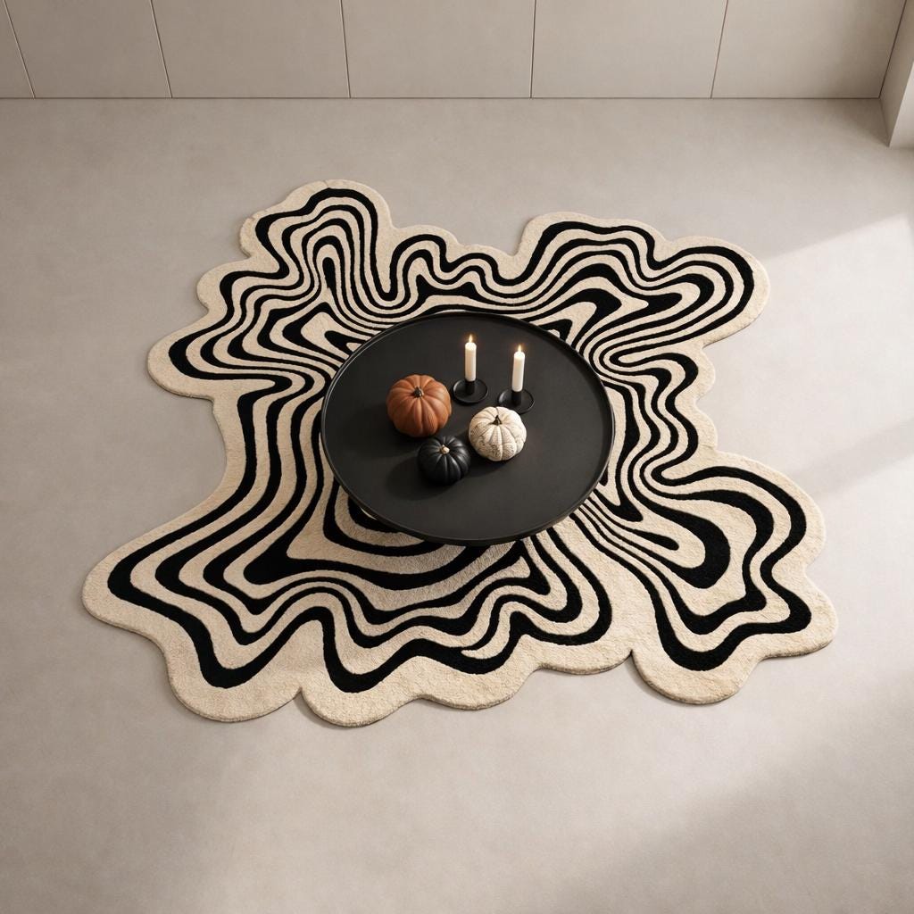 Black White Abstract Wavy Rug | Irregular Shape Tufted Area Rug | Modern Artistic Carpet