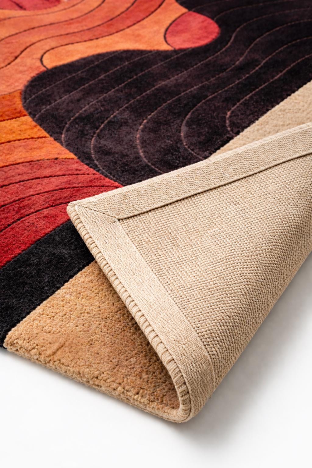 Modern Abstract Area Rug, Black White Red Orange Contemporary Silk Carpet, Statement Floor Art