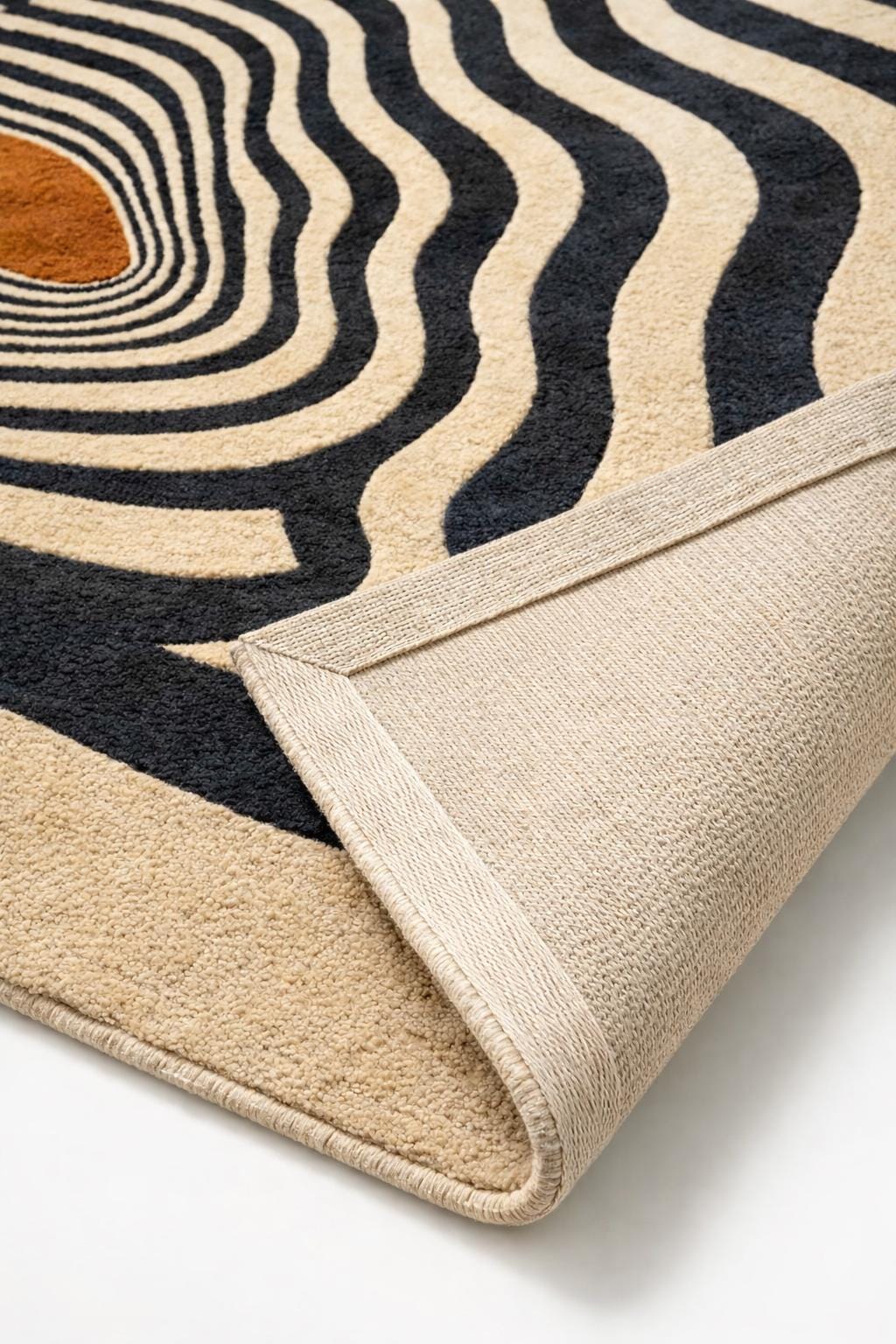 Abstract Wave Stripe Area Rug, Rust Orange Accent, Modern Living Room Carpet (9x12)