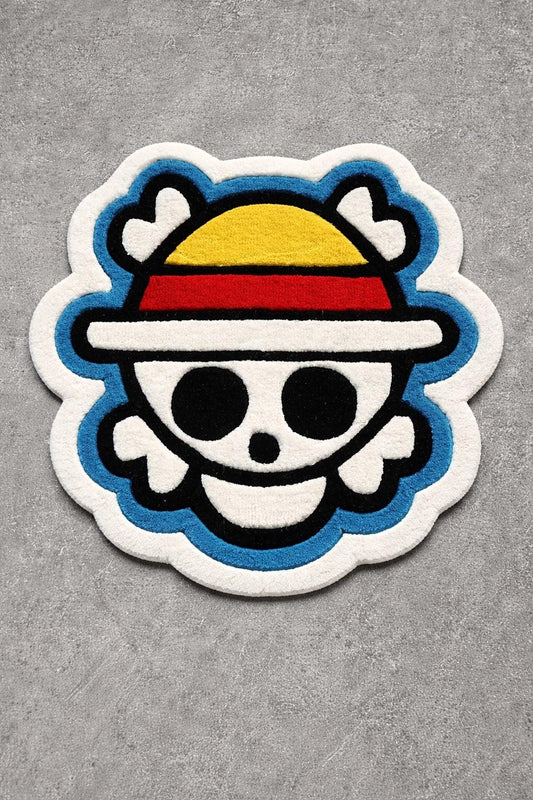 Anime Skull Straw Hat Tufted Rug, Pirate Punch Needle Carpet, Cartoon Room Decor