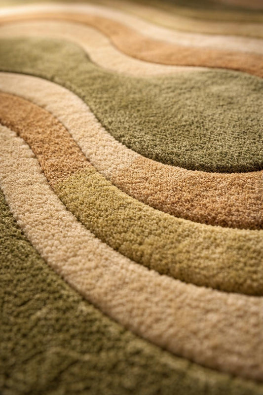 Abstract Wavy Rug, Organic Modern Tufted Carpet, Scandinavian Living Room Decor, New Zealand Wool