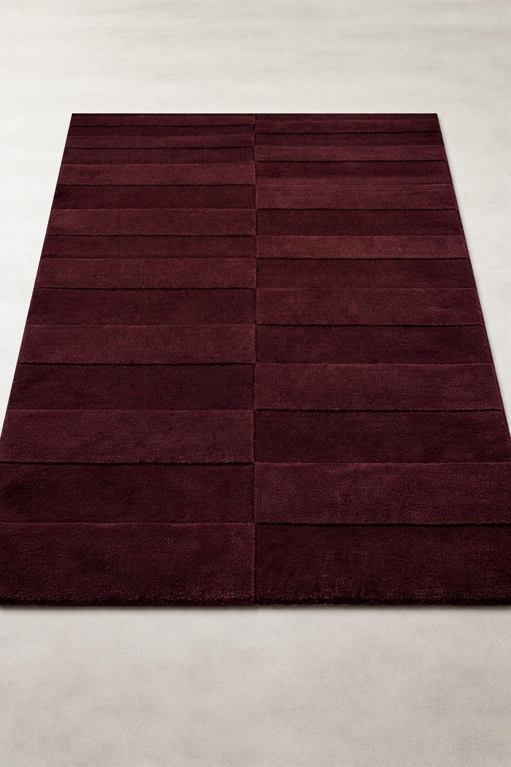 Deep Burgundy Wool Tufted Area Rug, Modern Minimalist Grid Carpet
