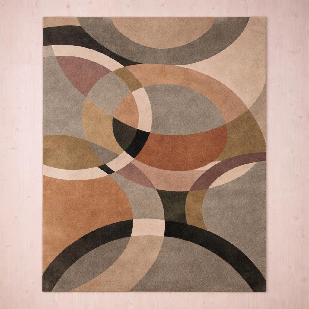 New Zealand Wool Abstract Geometric Area Rug, Mid Century Modern Living Room Carpet