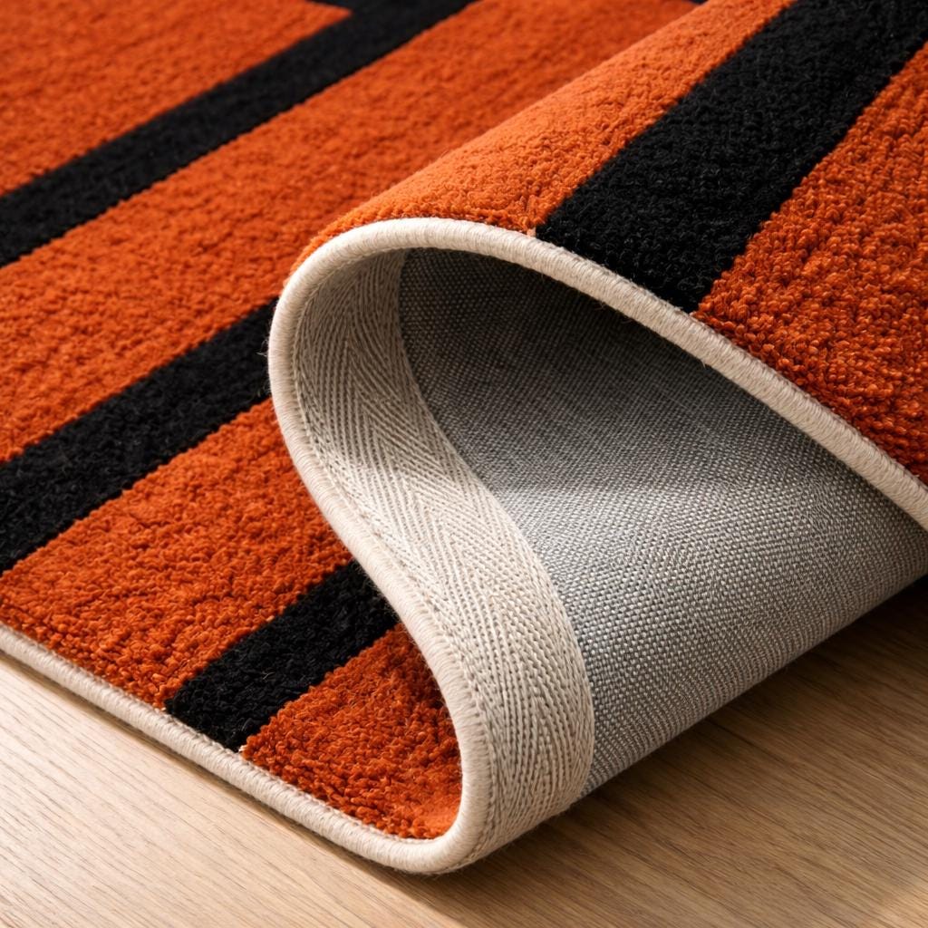 Burnt Orange Geometric Wall Rug, Black Abstract Tufted Carpet, New Zealand Wool Decor