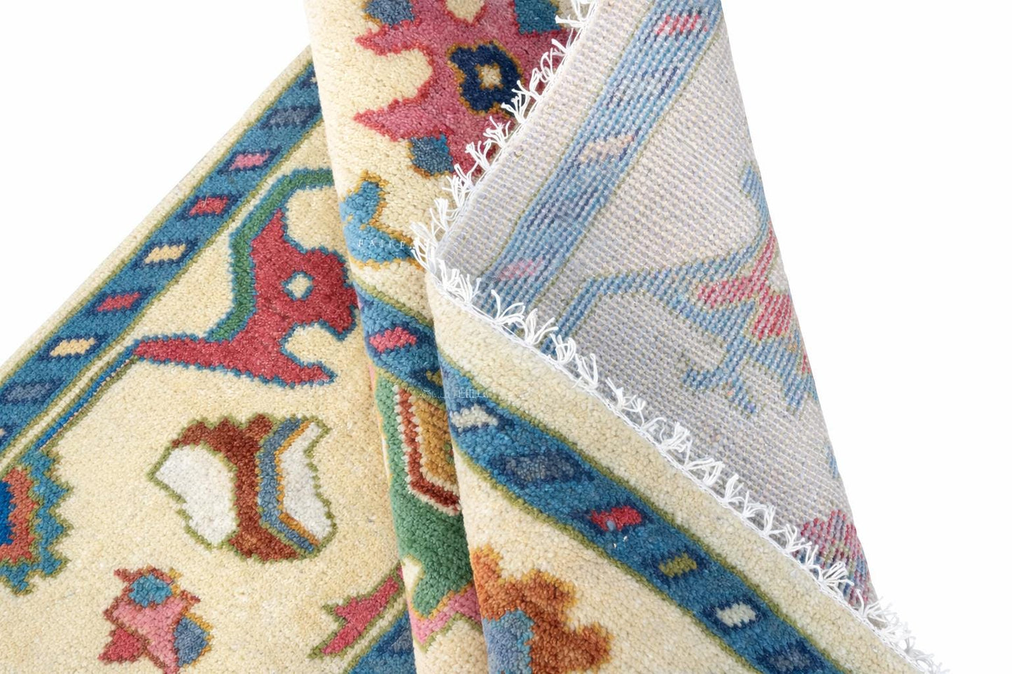 Hand Knotted Wool Oushak Rug | Multicolor Floral Medallion Area Carpet