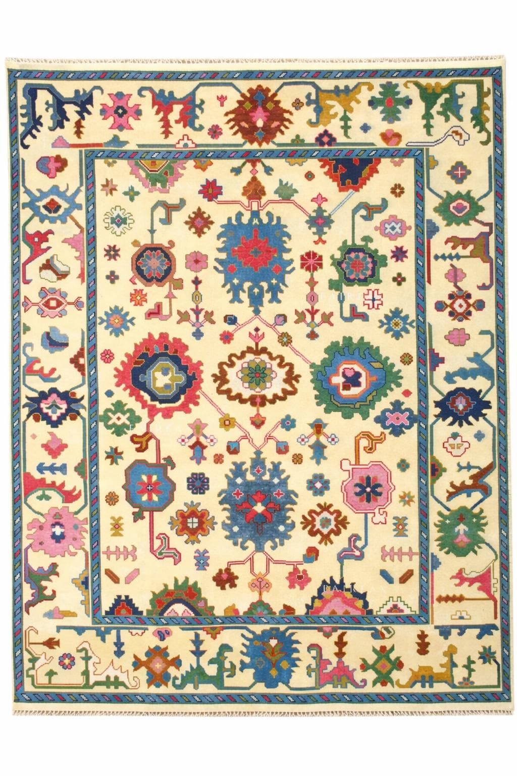 Hand Knotted Wool Oushak Rug | Multicolor Floral Medallion Area Carpet