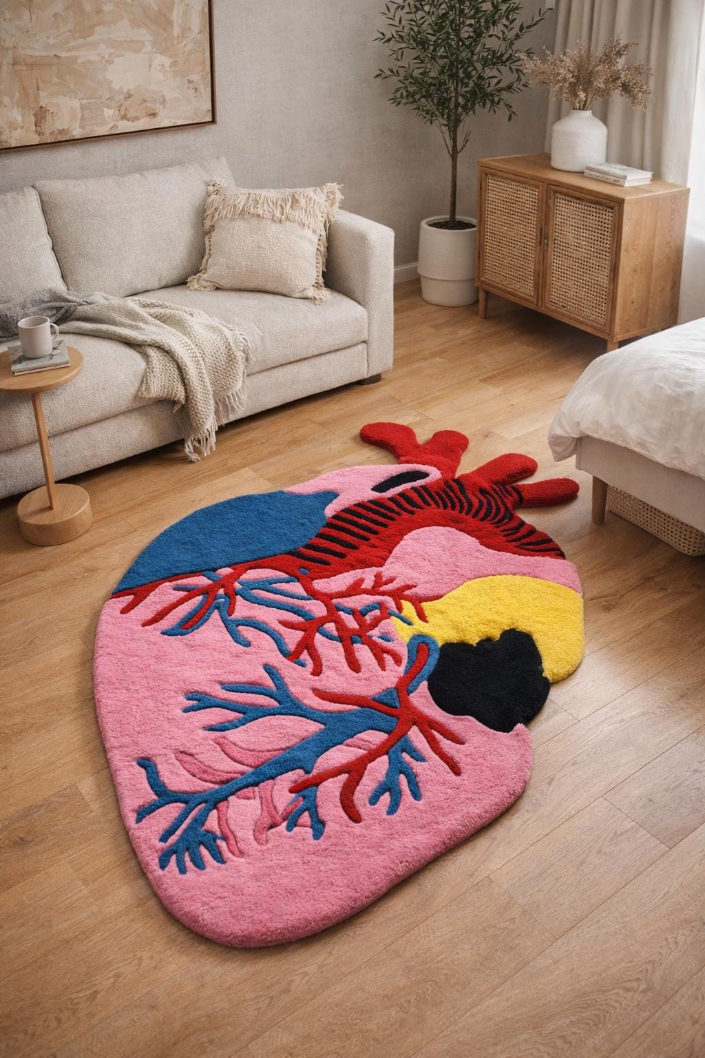 Handmade Anatomical Heart Tufted Rug, New Zealand Wool Floor Carpet