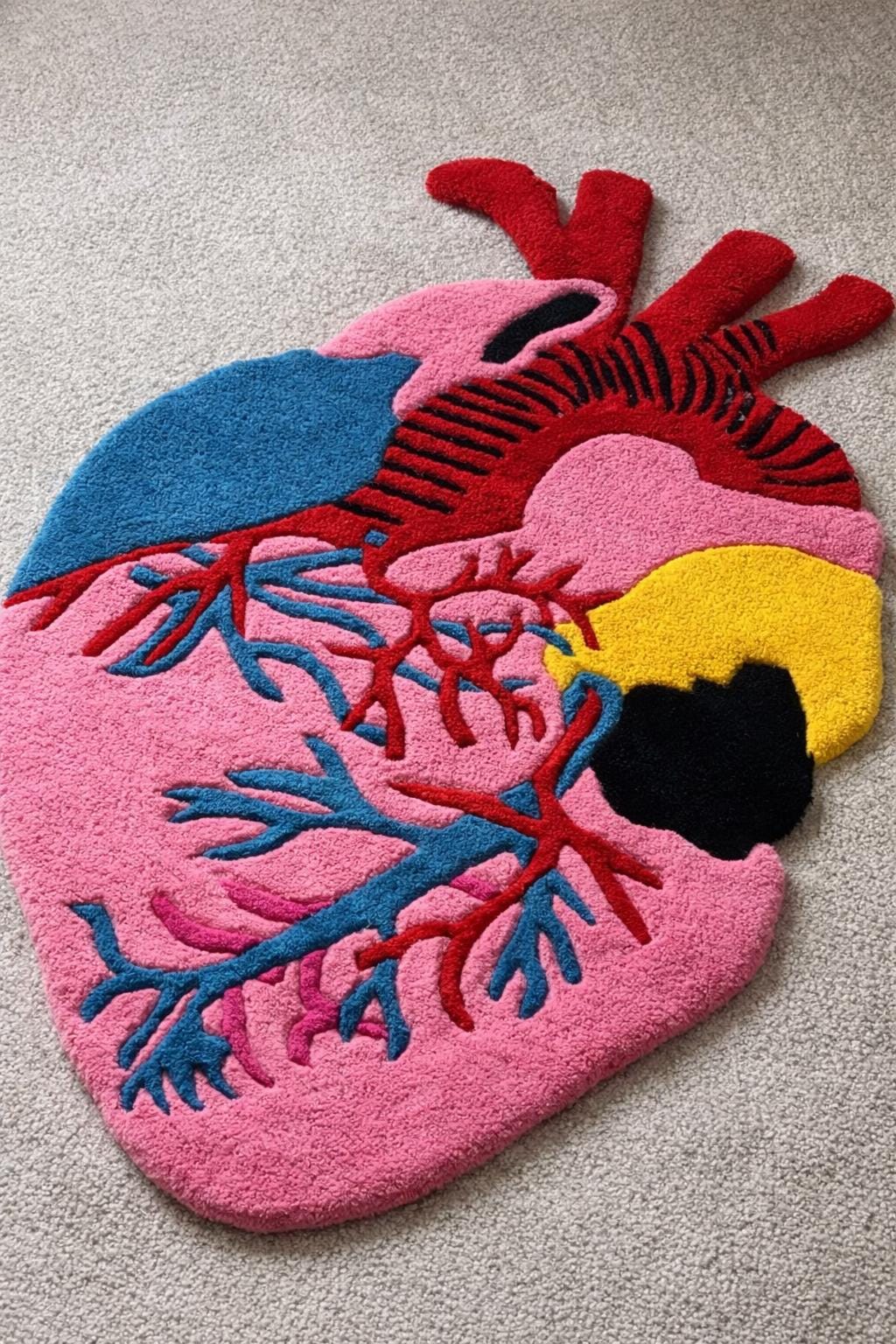 Handmade Anatomical Heart Tufted Rug, New Zealand Wool Floor Carpet