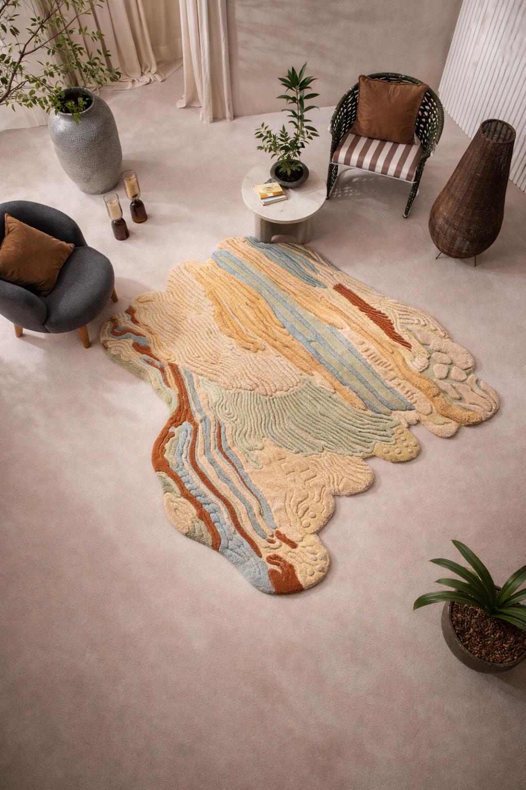 Abstract Organic Shape Tufted Rug | Handmade Modern Wool Carpet