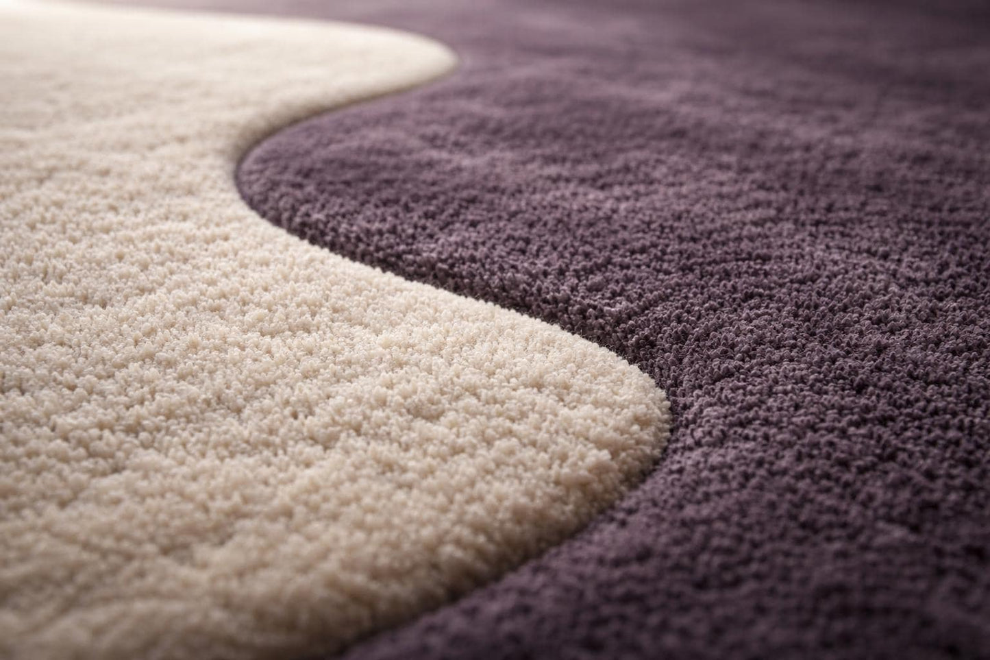Abstract Purple Cream Wool Round Rug, Hand-Tufted Modern Carpet, Plush Home Decor