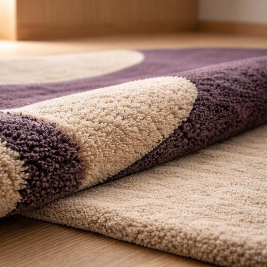 Abstract Purple Cream Wool Round Rug, Hand-Tufted Modern Carpet, Plush Home Decor