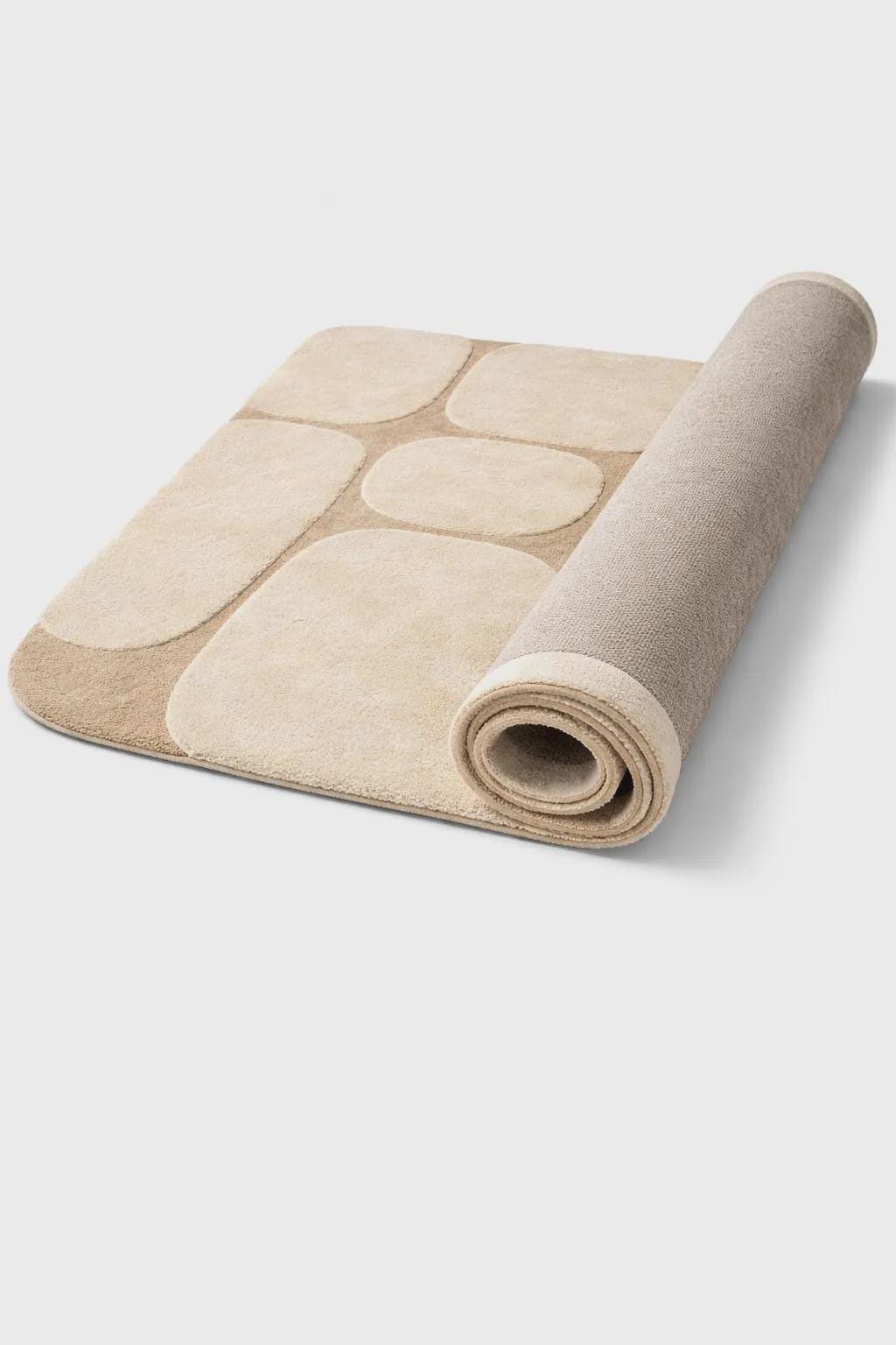 Modular Geometric Handmade  New Zealand Wool Rug, Plush Beige Interior Carpet