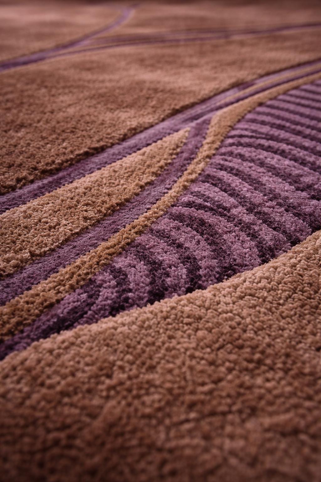 Modern Abstract Wave Rug, Purple Brown Interior Handmade Contemporary Carpet, Plush Textured Floor Decor