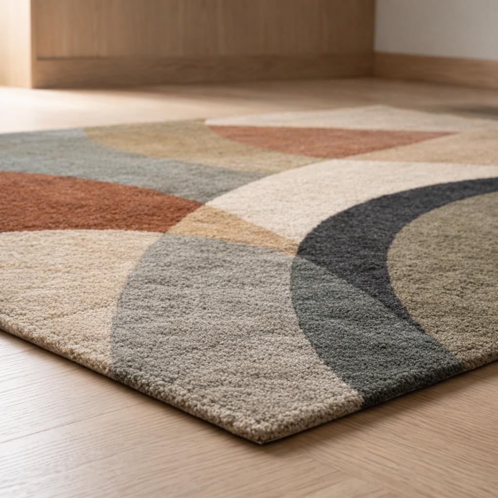 New Zealand Wool Abstract Geometric Area Rug, Mid Century Modern Living Room Carpet