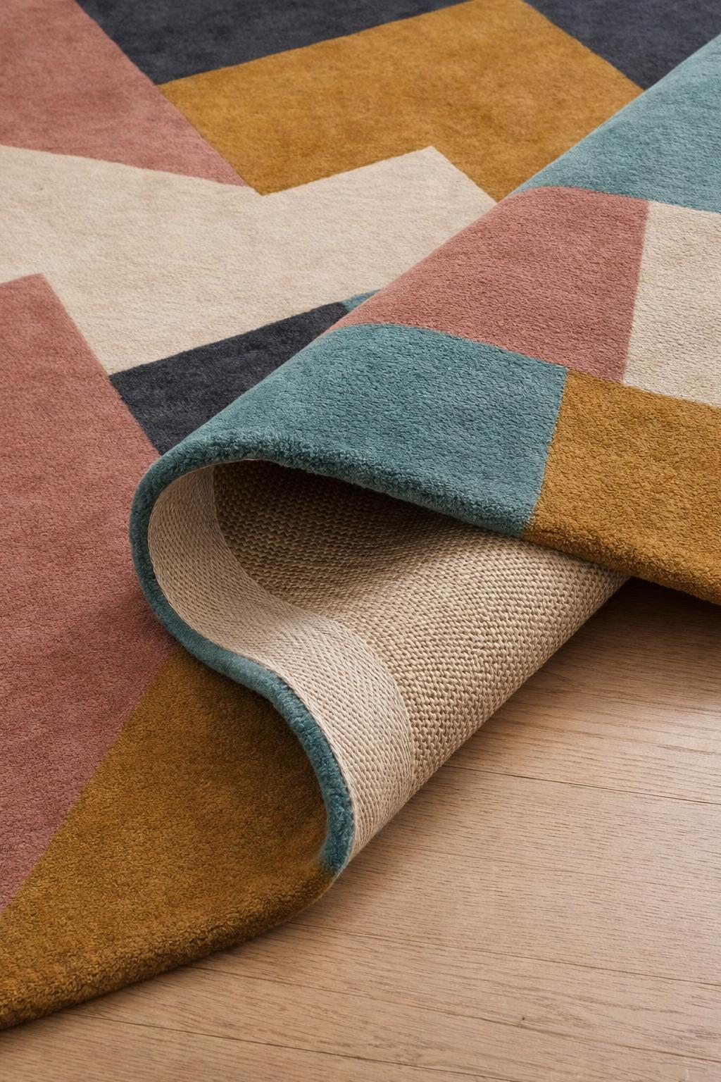 Hand Tufted Geometric Wool Area Rug | Modern Color Block Living Room Carpet