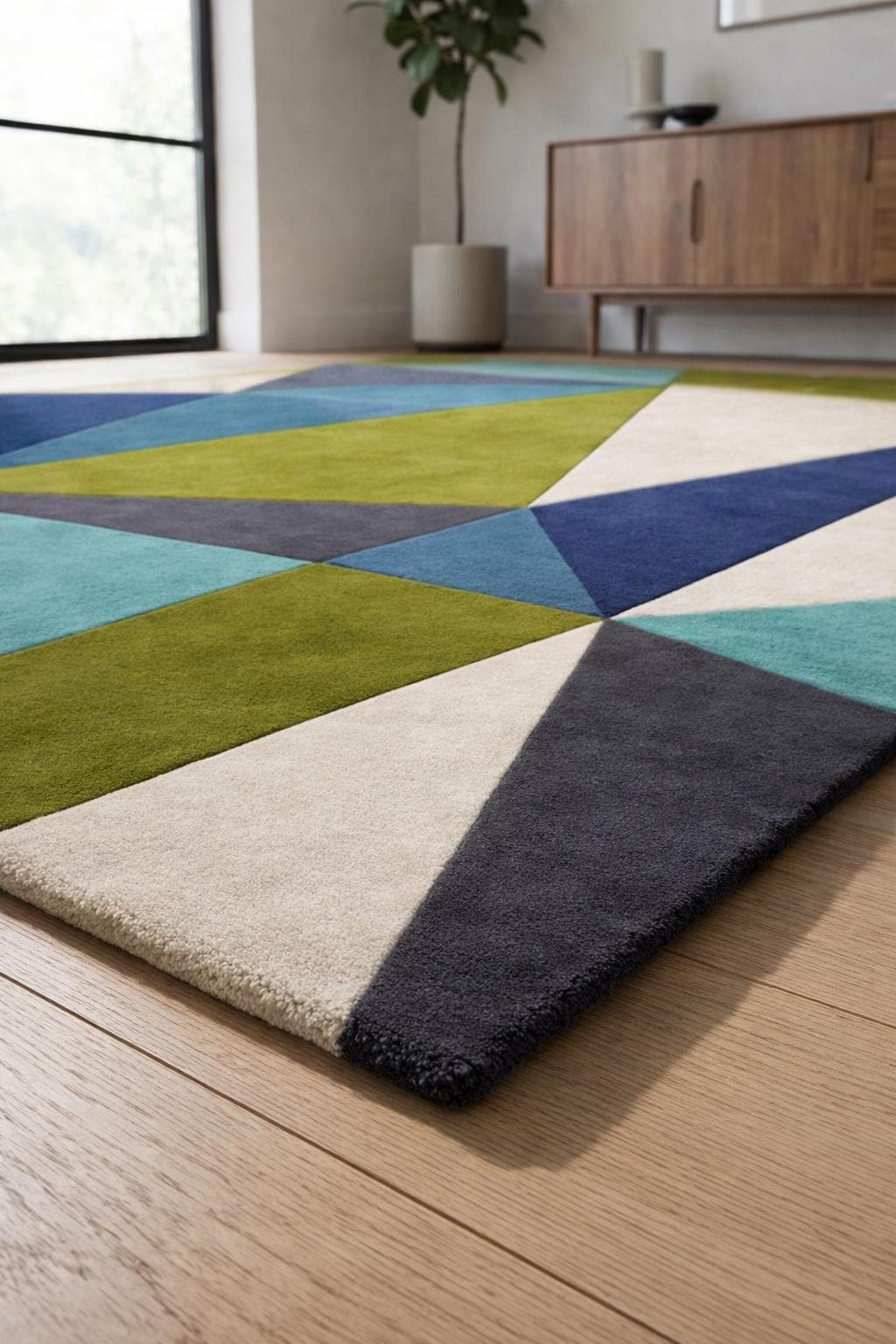Hand Tufted Wool Geometric Rug | Modern Abstract Blue Green Area Carpet 8x10