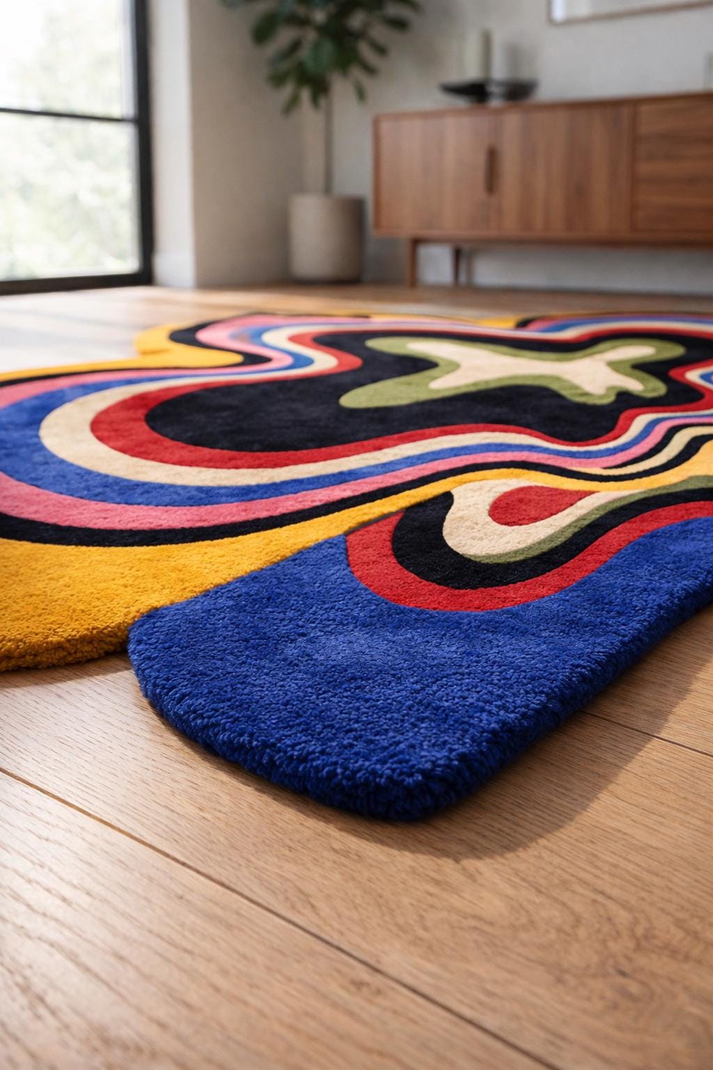 Hand Tufted Wool Rug | Vibrant Irregular Abstract Shape, Modern Artistic Design
