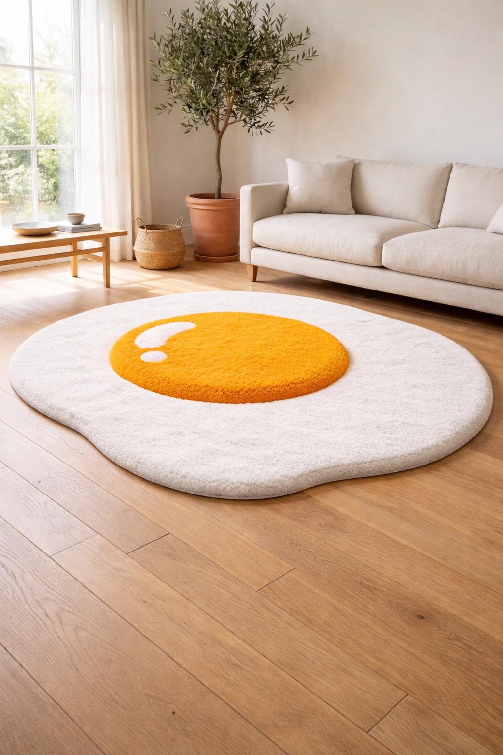 Hand Tufted Fried Egg Shaped Wool Rug | Plush Cozy Area Carpet