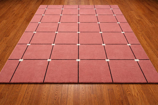 Hand Tufted Wool Area Rug, Geometric Grid Pattern, Minimalist Living Room Carpet