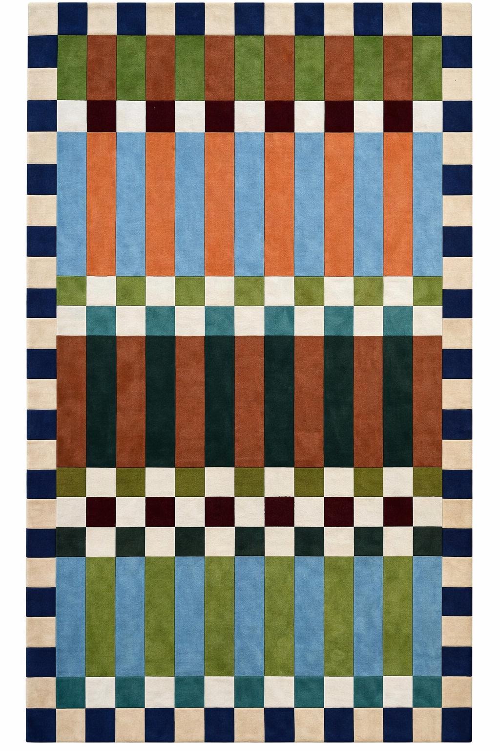 Hand Tufted Wool Area Rug, Colorful Geometric Abstract Stripes, Modern Designer Carpet