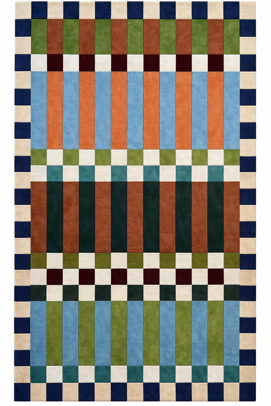 Hand Tufted Wool Area Rug, Colorful Geometric Abstract Stripes, Modern Designer Carpet