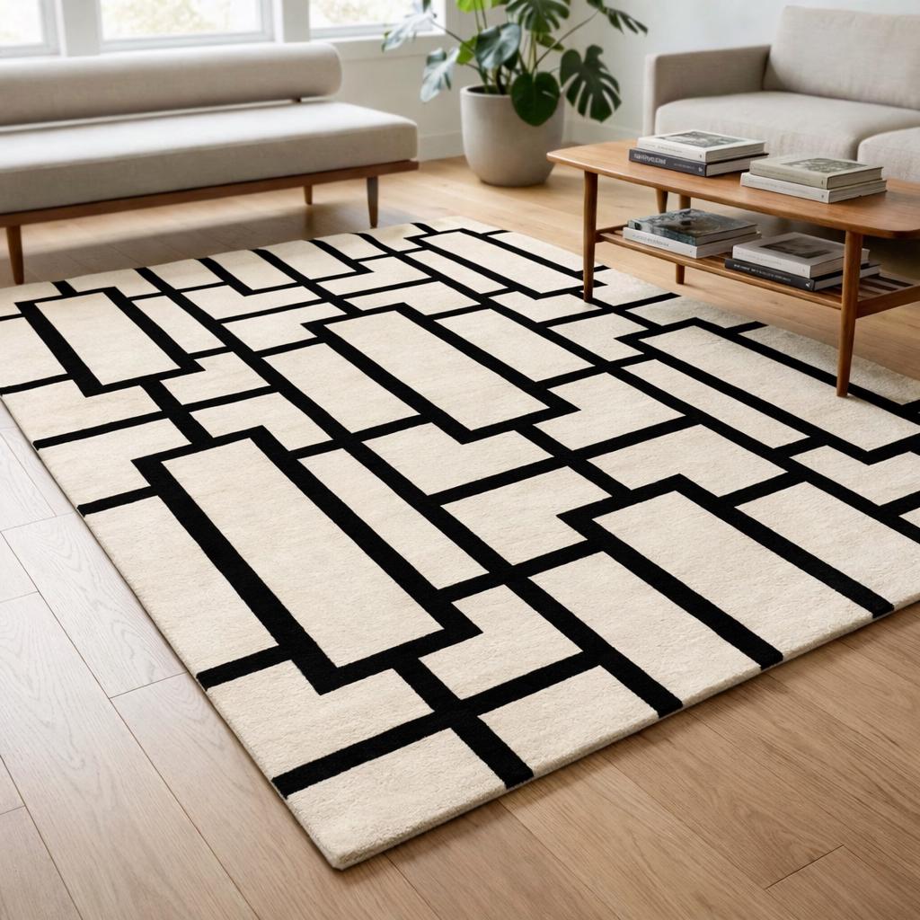 Hand Tufted New Zealand Wool Rug, Modern Geometric Area Carpet