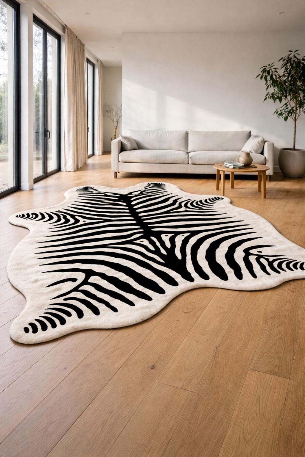 Hand Tufted Wool Zebra Hide Rug, Black White Animal Safari Area Rug