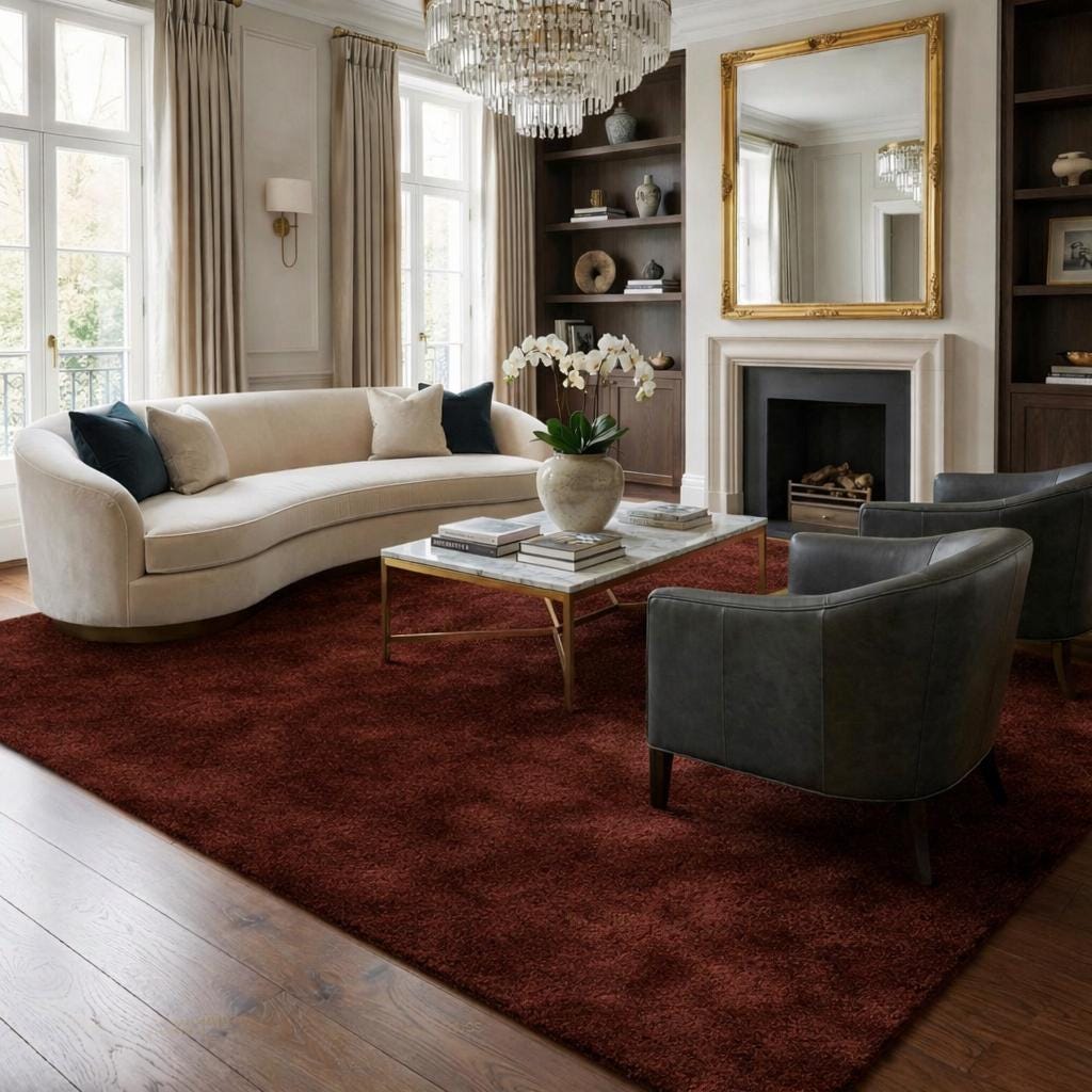 Hand Tufted Wool Area Rug | Solid Burgundy Modern Carpet