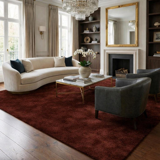 Hand Tufted Wool Area Rug | Solid Burgundy Modern Carpet