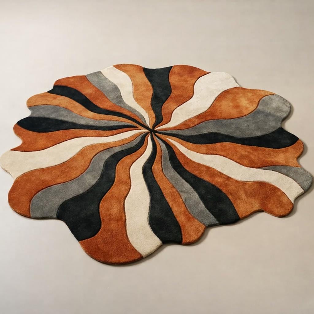 Retro Swirl Tufted Rug | Orange Black Grey Irregular Modern Carpet