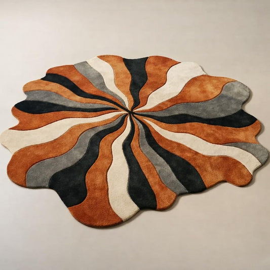 Retro Swirl Tufted Rug | Orange Black Grey Irregular Modern Carpet