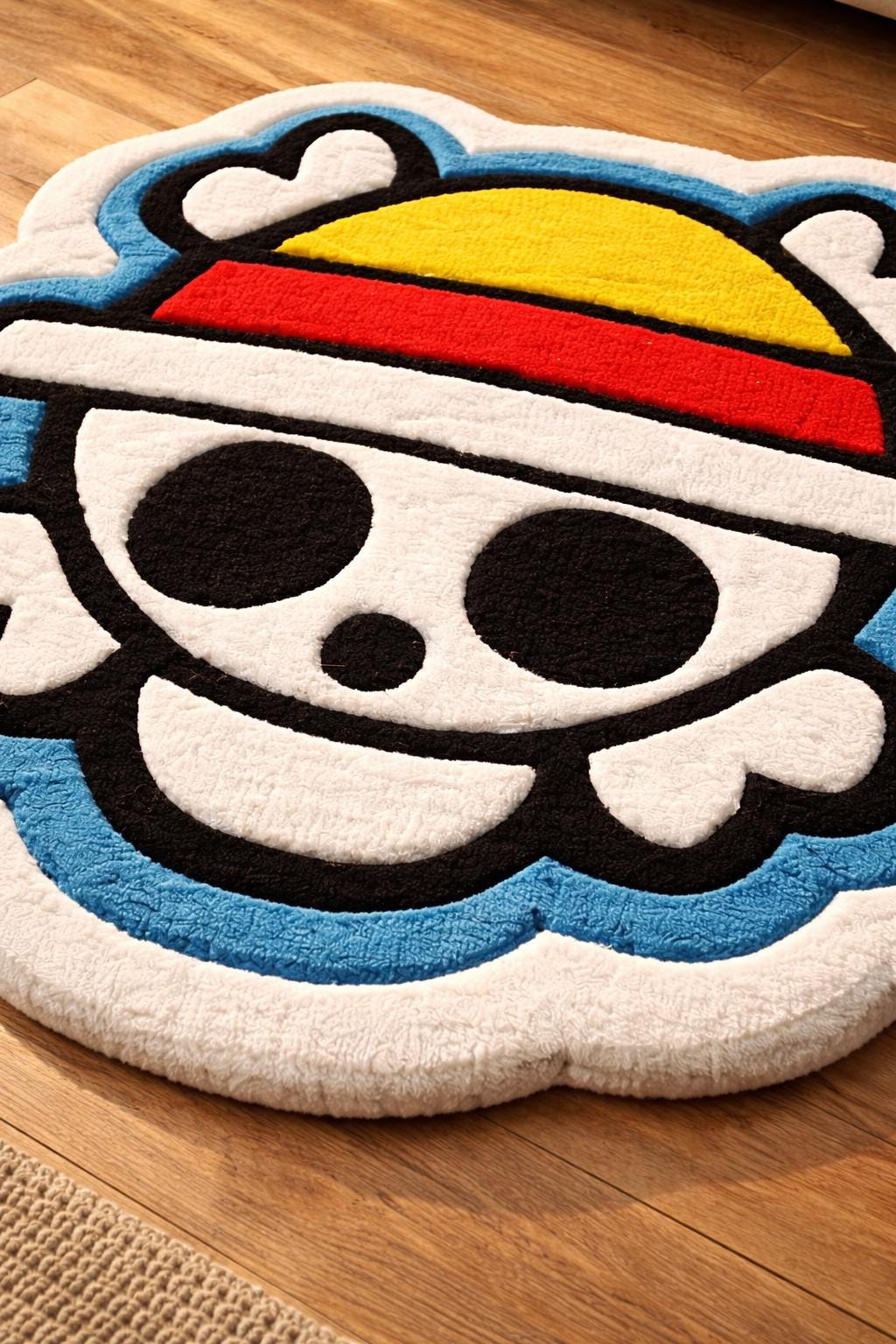 Anime Skull Straw Hat Tufted Rug, Pirate Punch Needle Carpet, Cartoon Room Decor